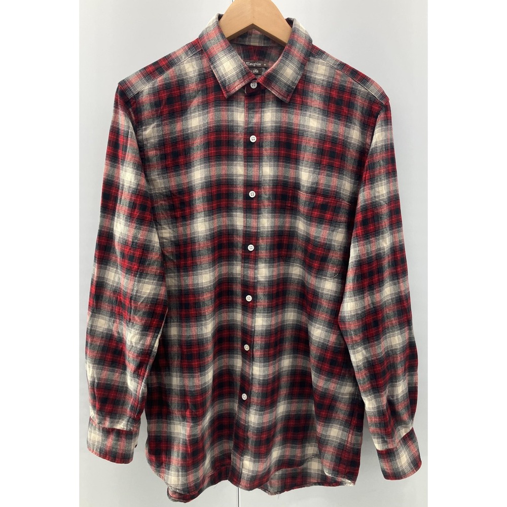 J.McLaughlin Flannel Shirt Mens Medium Red Black Plaid‎ Trim Fit Button Down